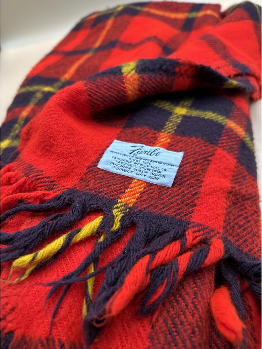 Vintage Red  Faribo Plaid Fringe Throw-  Scarf Blanket- stack2